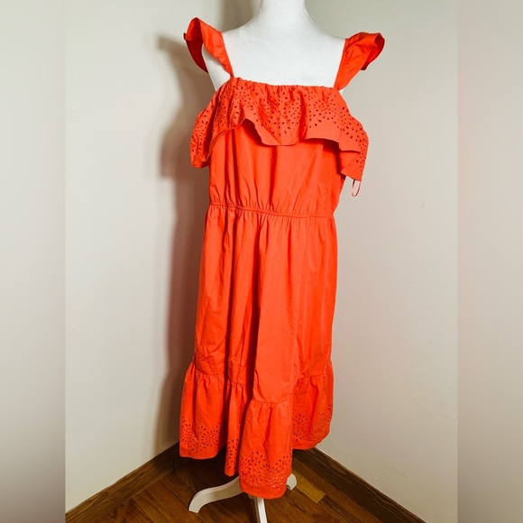 NEW!!! Lauren Conrad Midi Dress 2XL Peach Eyelet Tiered‎ Cotton Summer - Picture 1 of 9